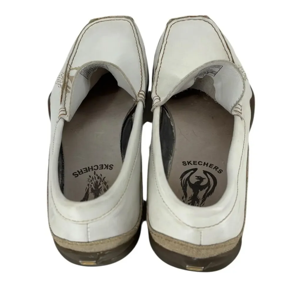 Vintage Y2K Skechers White Leather Driving Moc Mens 10.5 Streetwear Skate Dragon
